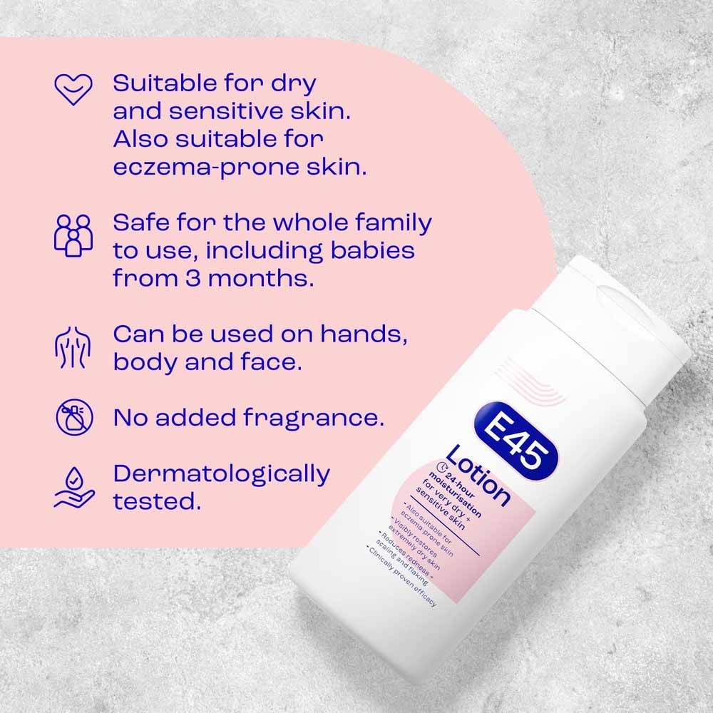 E45 Moisturiser Body Lotion for Dry, Sensitive & Eczema Prone Skin