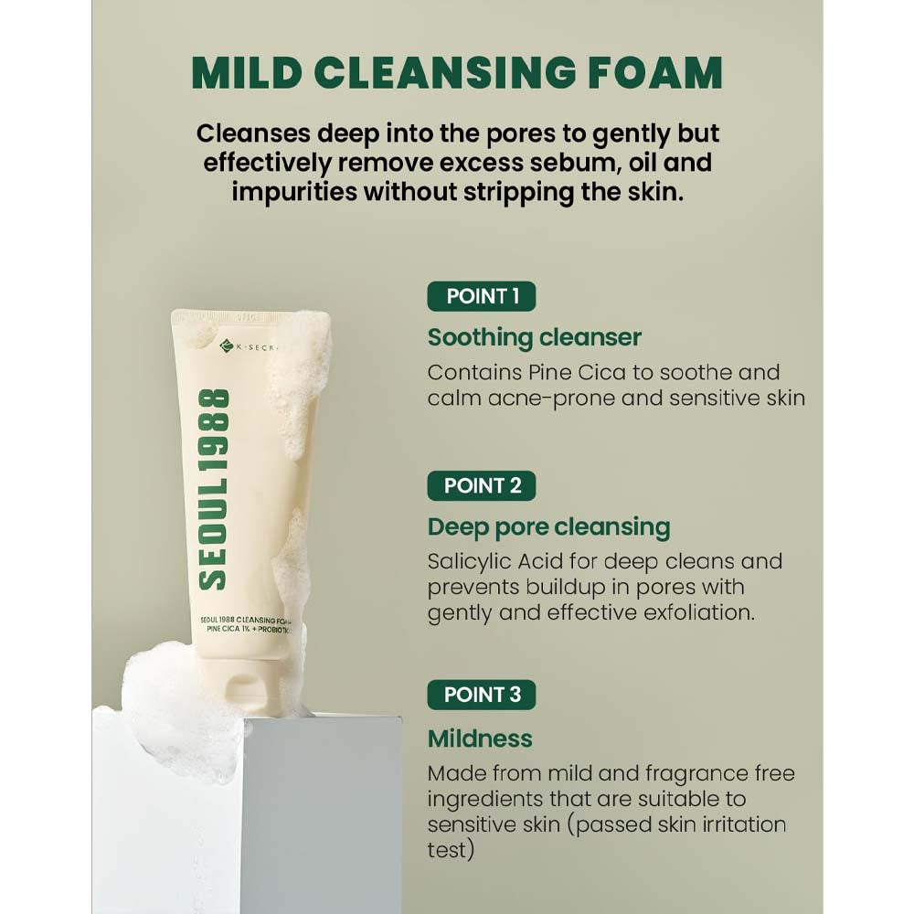 K-SECRET SEOUL 1988 Cleansing Foam : Pine Cica 1% + Probiotics