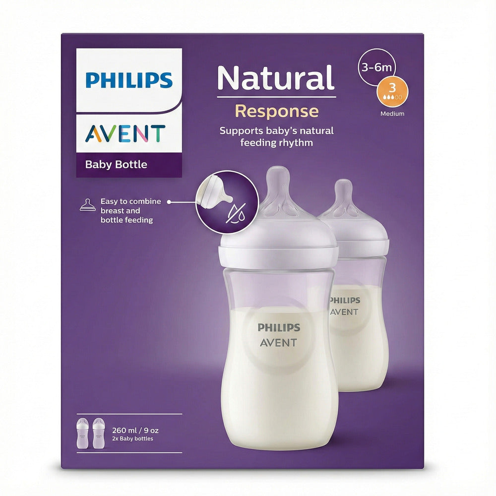 Philips Avent Natural Baby Bottles with Natural Response Nipple (Medium Flow) (3-6m)