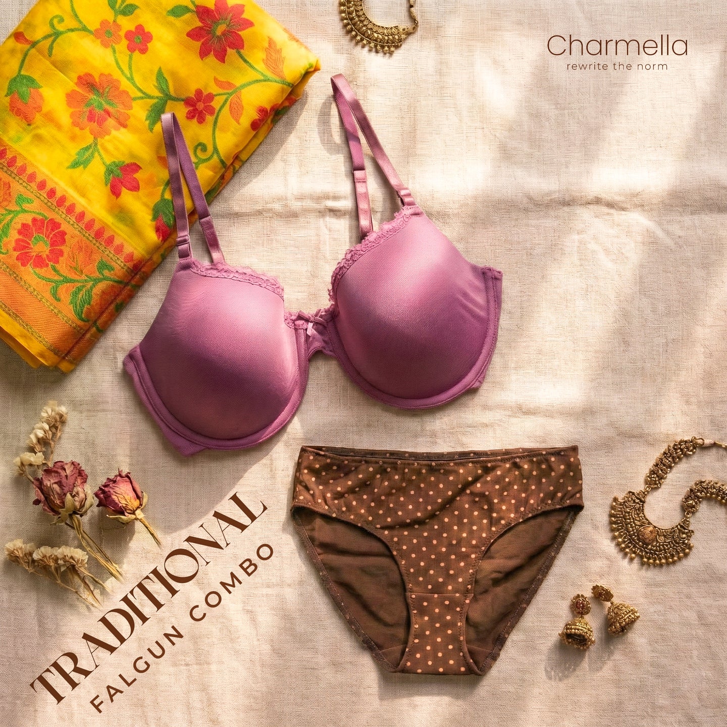 Traditional Falgun Combo (Mauve and Brown)