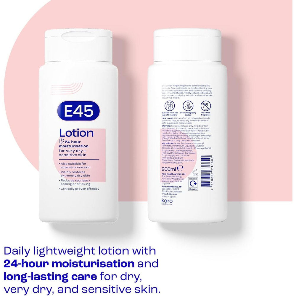 E45 Moisturiser Body Lotion for Dry, Sensitive & Eczema Prone Skin