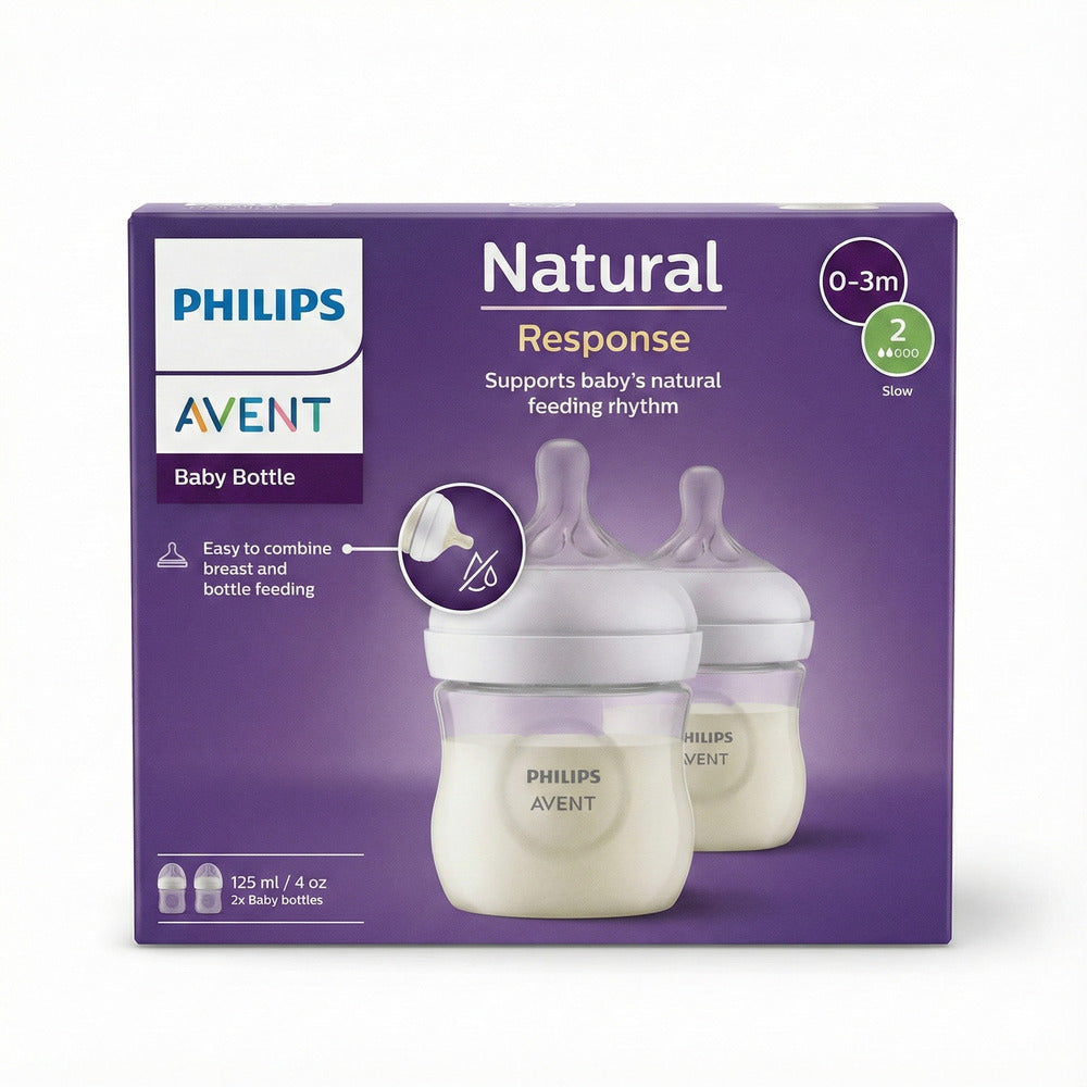 Philips Avent Natural Baby Bottles with Natural Response Nipple (Slow Flow) (0-3m)