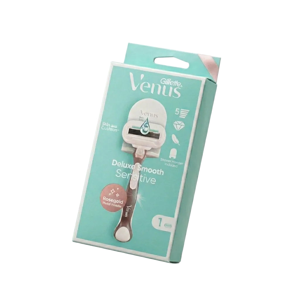 Gillette Venus Deluxe Smooth Sensitive razor packaging on a white background