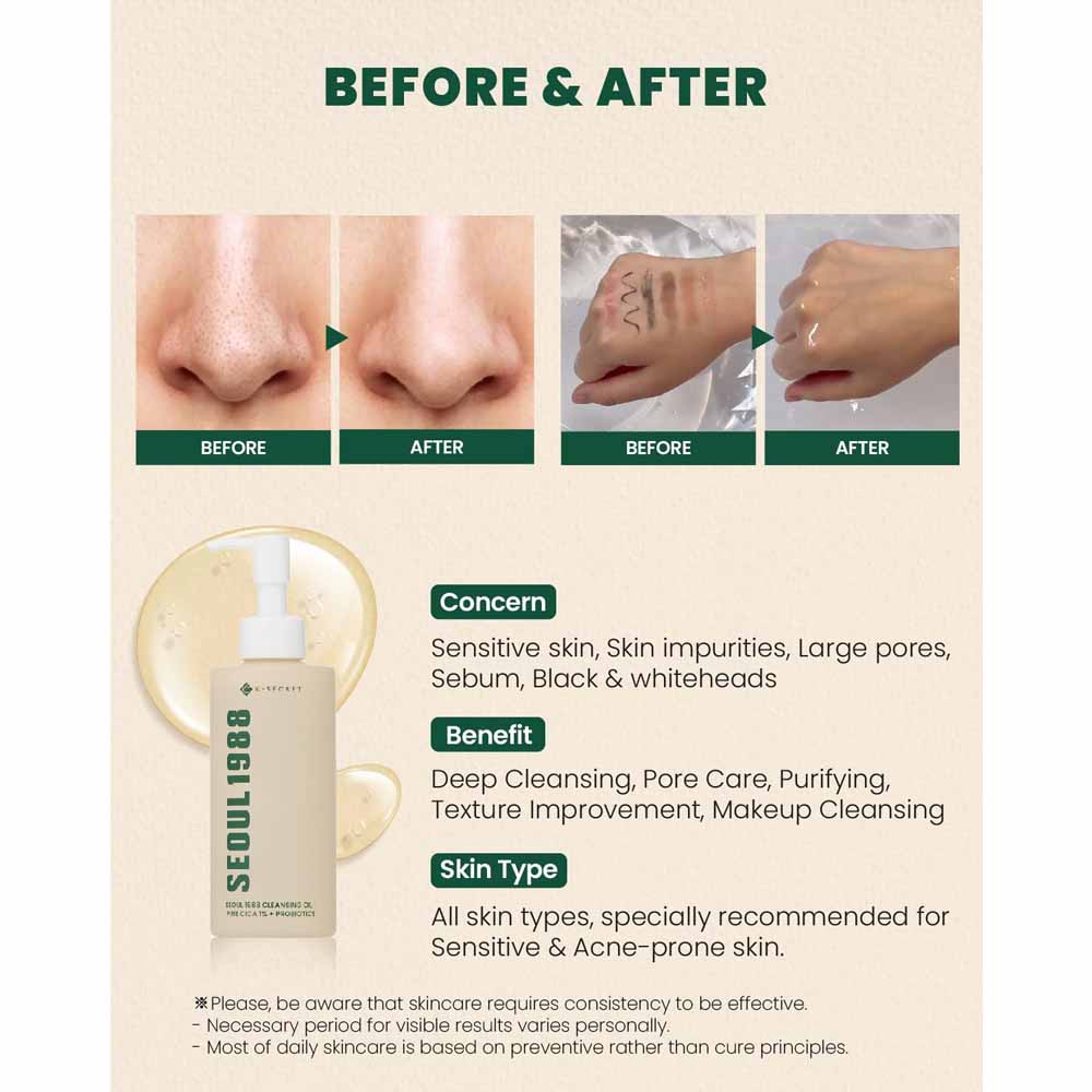 K-SECRET SEOUL 1988 Cleansing Oil : Pine Cica 1% + Probiotics