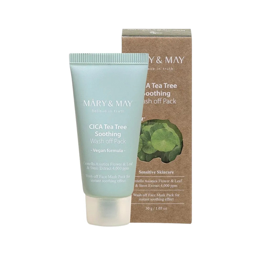 Mary & May CICA Tea Tree Soothing Wash Off Pack with packaging 