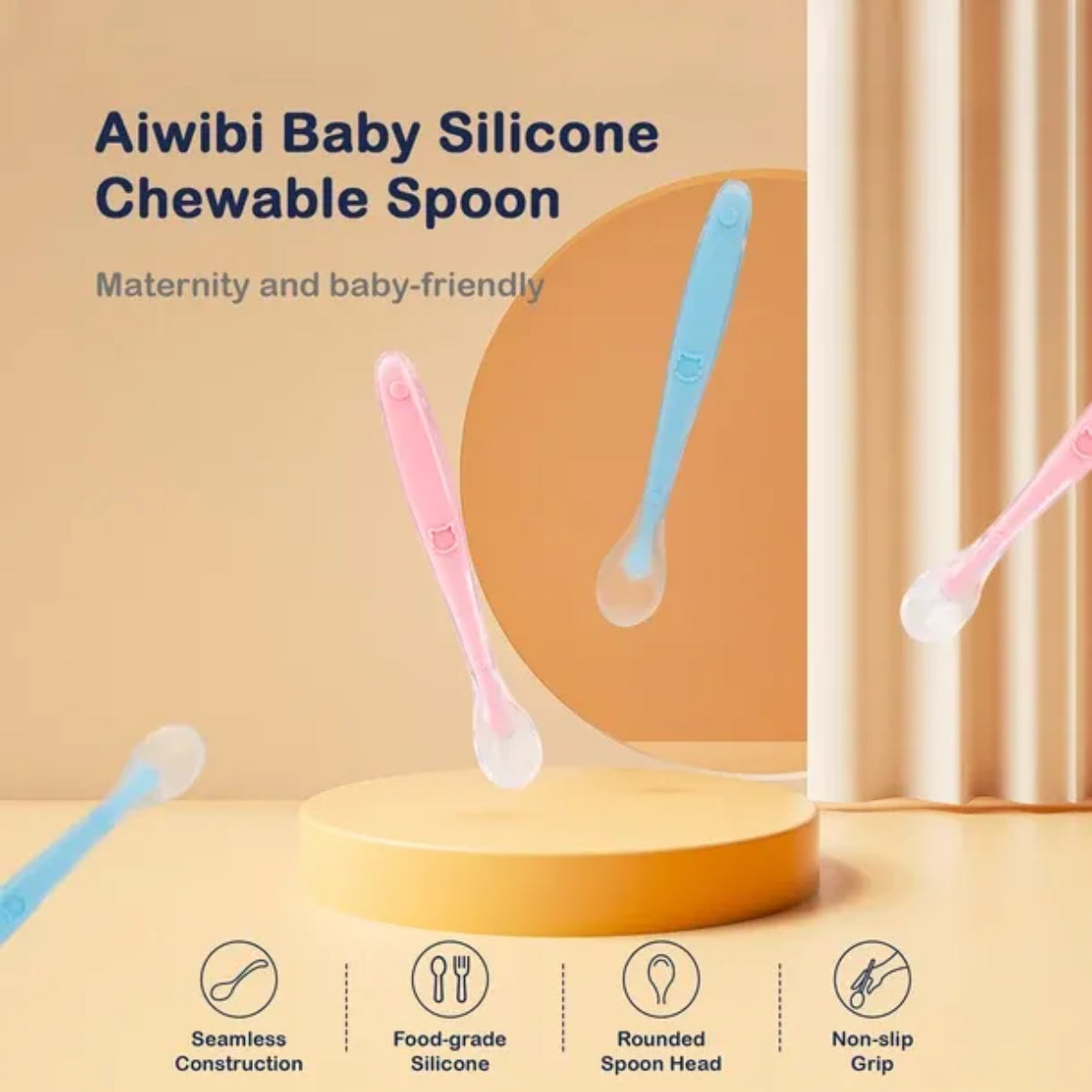 Aiwibi Baby Silicone Chewable Spoon (Blue)